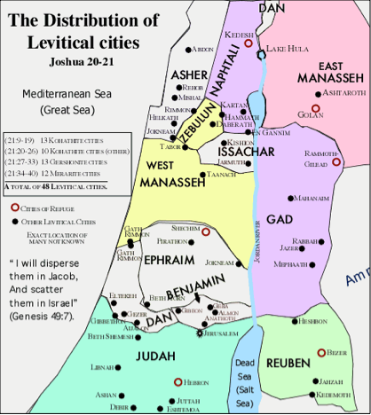 Map of 48 Levitical Cities Joshua 20 21