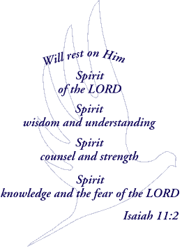 Graphic of Isaiah 11:2 And the Spirit of the LORD will rest on Him, The spirit of wisdom and understanding, The spirit of counsel and strength, The spirit of knowledge and the fear of the LORD.