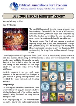 BFF's first decade of ministry report