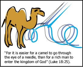camel through eye of needle (Luke 18:25)