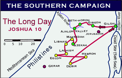 Map of Joshua's Conquering of Southern Canaan in Joshua 10