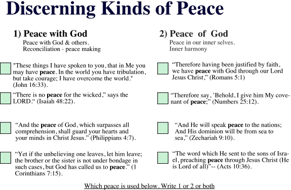 Discerning Kinds of Peace [OA01_13] trains us through Bible passages to discern the difference between peace with God and peace of God.